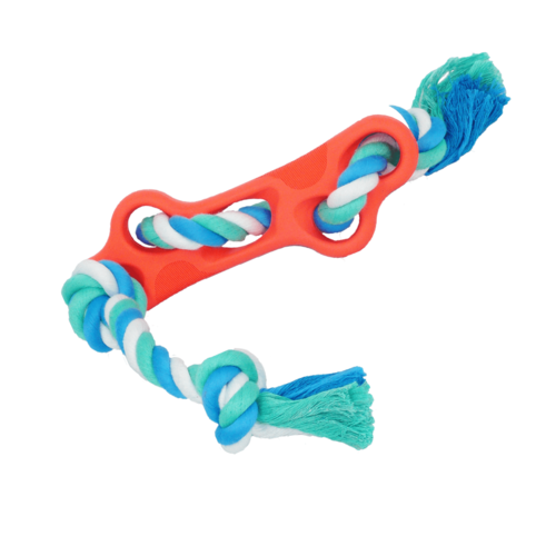 Rubber Bone Dog Chew Toy with Tug Rope -- Great for Active Dogs