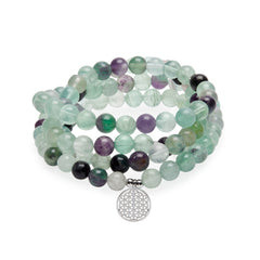 Bracelet Mala "Génie" de 108 perles en Fluorite Arc-en-Ciel - Horizon Bliss