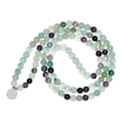 Bracelet Mala "Génie" de 108 perles en Fluorite Arc-en-Ciel - Horizon Bliss