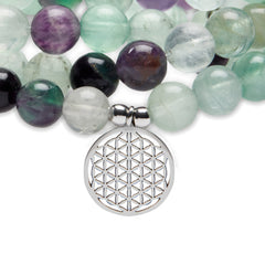 Bracelet Mala "Génie" de 108 perles en Fluorite Arc-en-Ciel - Horizon Bliss