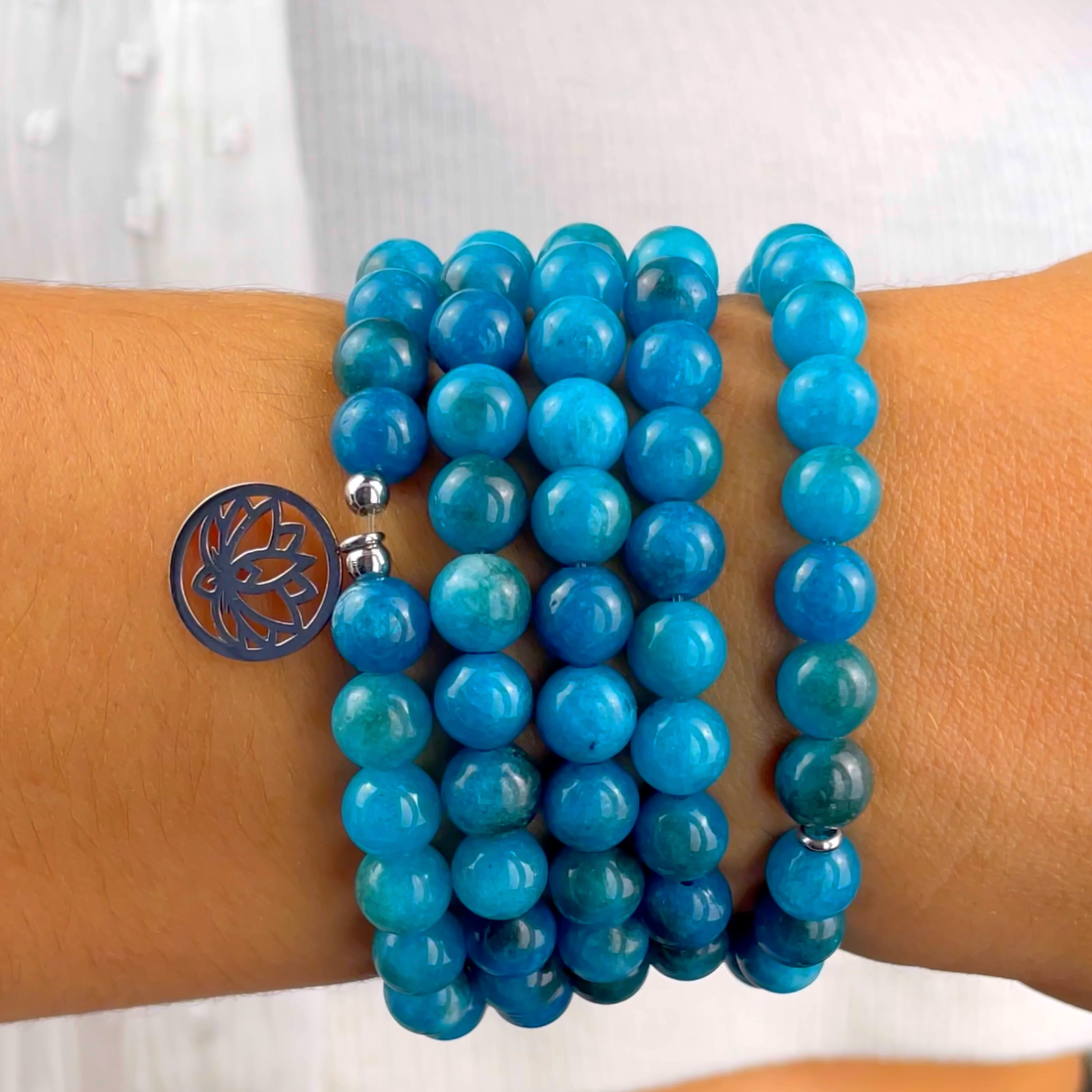 Bracelet Mala "Révélation" de 108 perles en Apatite - Horizon Bliss