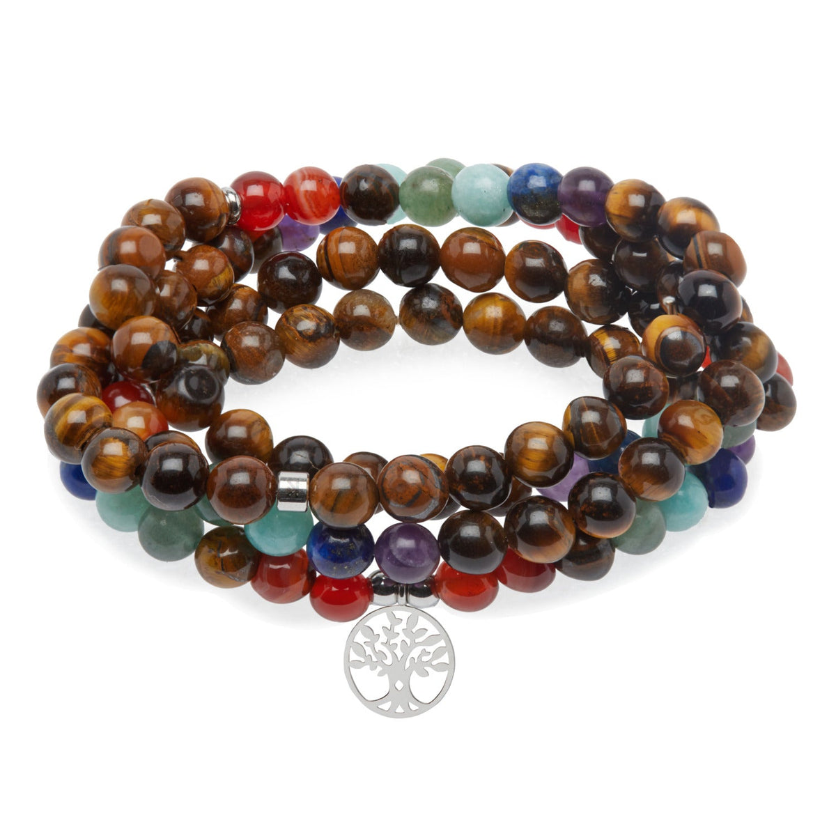 Bracelet mala 7 Chakras de Guérison en Oeil de Tigre - Horizon Bliss