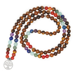 Bracelet mala 7 Chakras de Guérison en Oeil de Tigre - Horizon Bliss