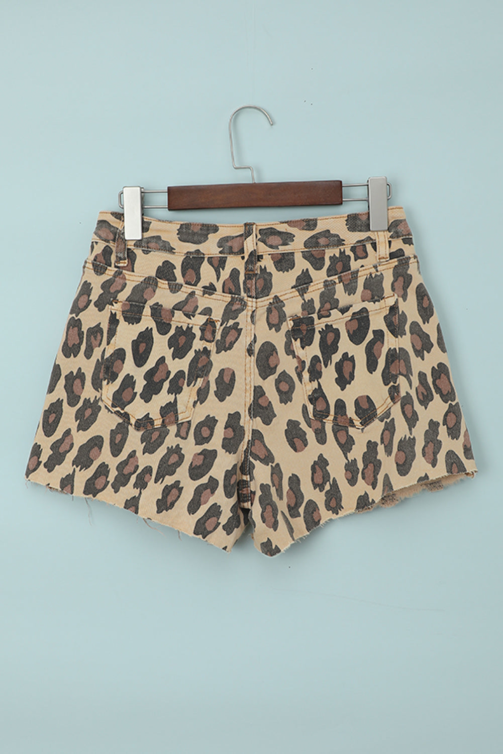 Brown Leopard Mid Waist Frayed Hemline Jean Shorts - Horizon Bliss