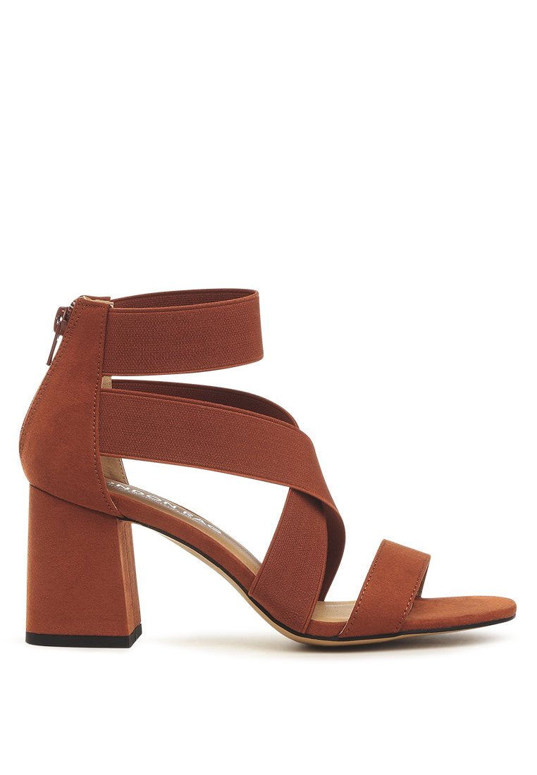 benicia elastic strappy block heel sandals - Horizon Bliss