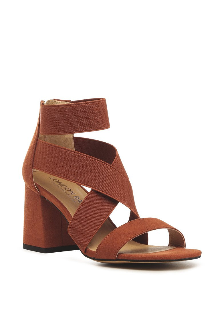 benicia elastic strappy block heel sandals - Horizon Bliss