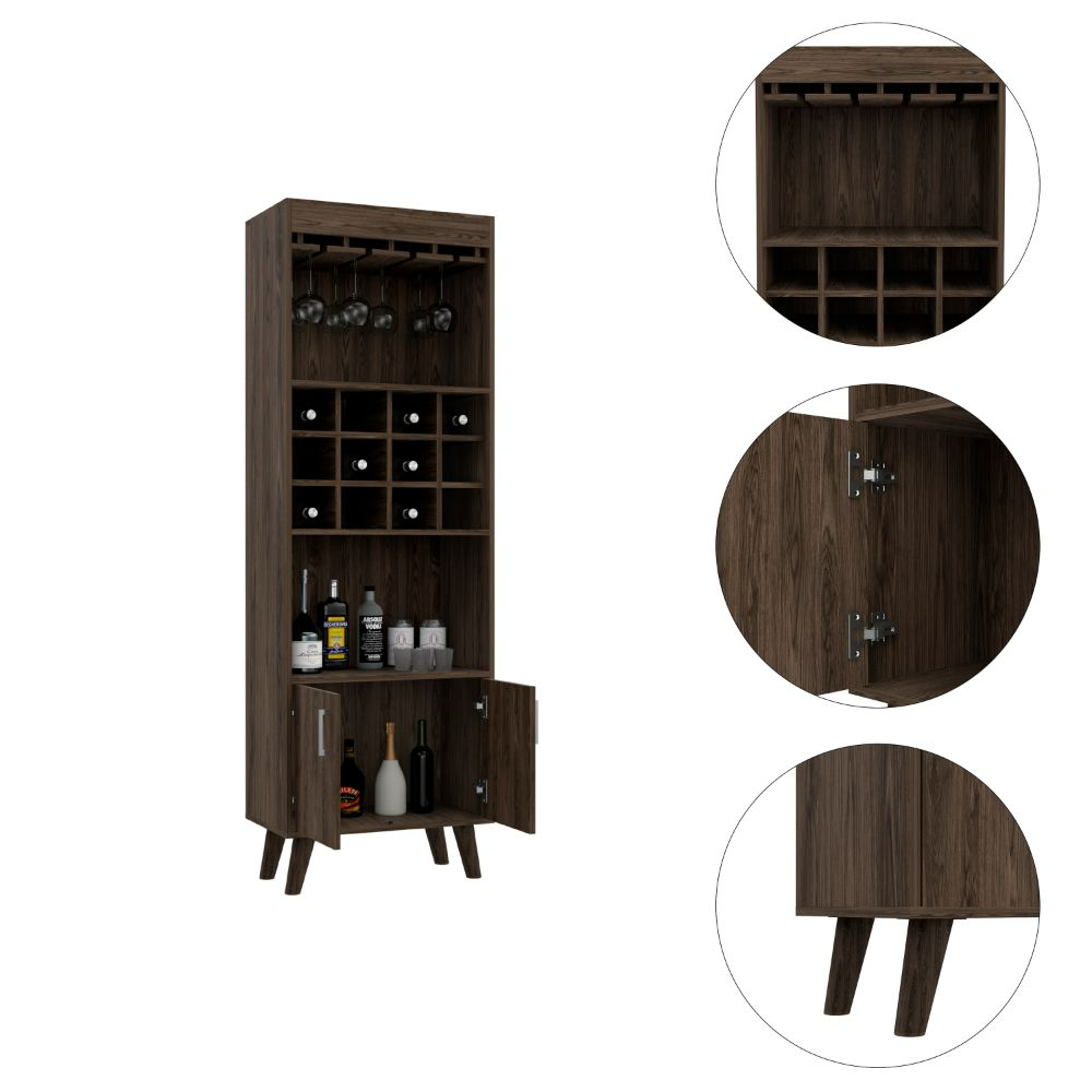 Bar Cabinet Bull, Twelve Wine Cubbies, Rack, Dark Walnut Finish - Horizon Bliss