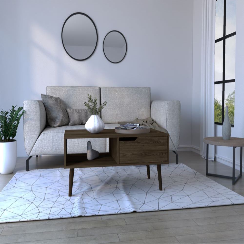 Coffee Table Bull, One Drawer, One Open Shelf, Four Legs, Dark Walnut - Horizon Bliss