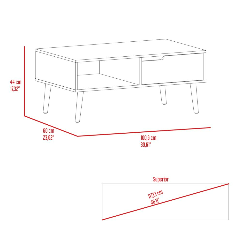 Coffee Table Bull, One Drawer, One Open Shelf, Four Legs, Dark Walnut - Horizon Bliss