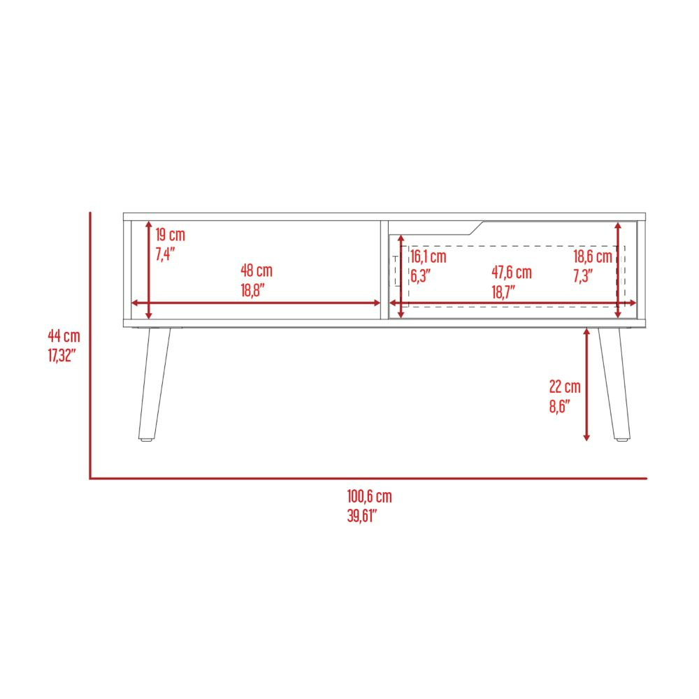 Coffee Table Bull, One Drawer, One Open Shelf, Four Legs, Dark Walnut - Horizon Bliss