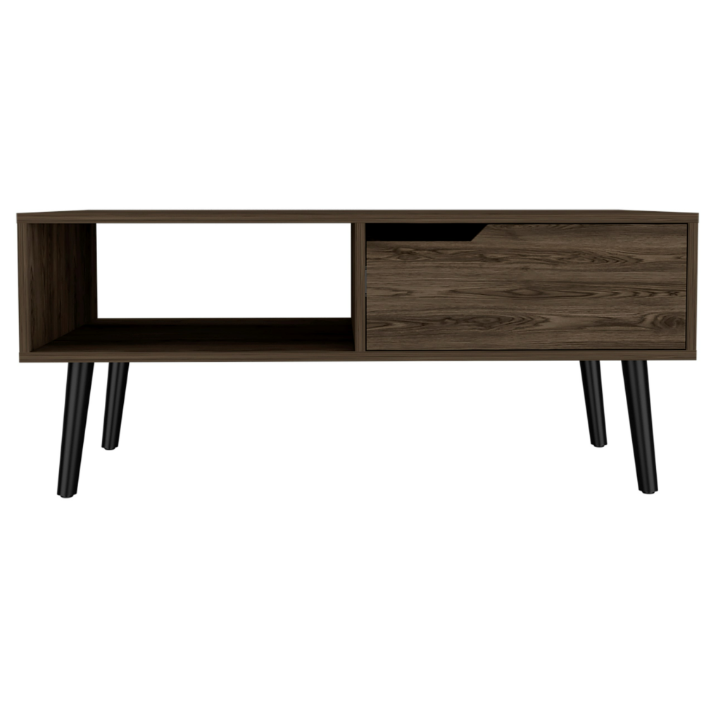 Coffee Table Bull, One Drawer, One Open Shelf, Four Legs, Dark Walnut - Horizon Bliss