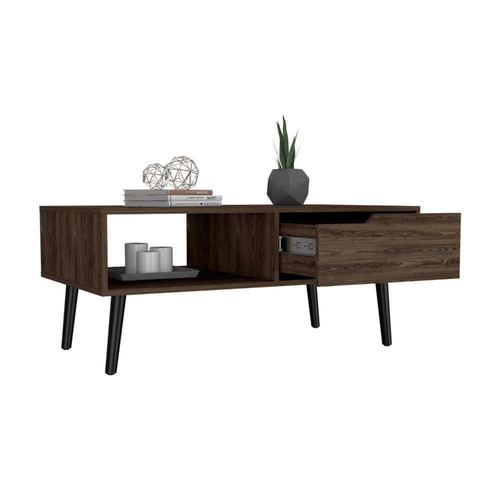 Coffee Table Bull, One Drawer, One Open Shelf, Four Legs, Dark Walnut - Horizon Bliss