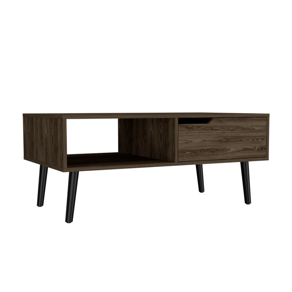 Coffee Table Bull, One Drawer, One Open Shelf, Four Legs, Dark Walnut - Horizon Bliss