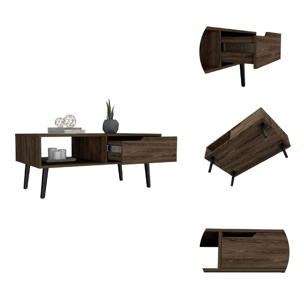 Coffee Table Bull, One Drawer, One Open Shelf, Four Legs, Dark Walnut - Horizon Bliss