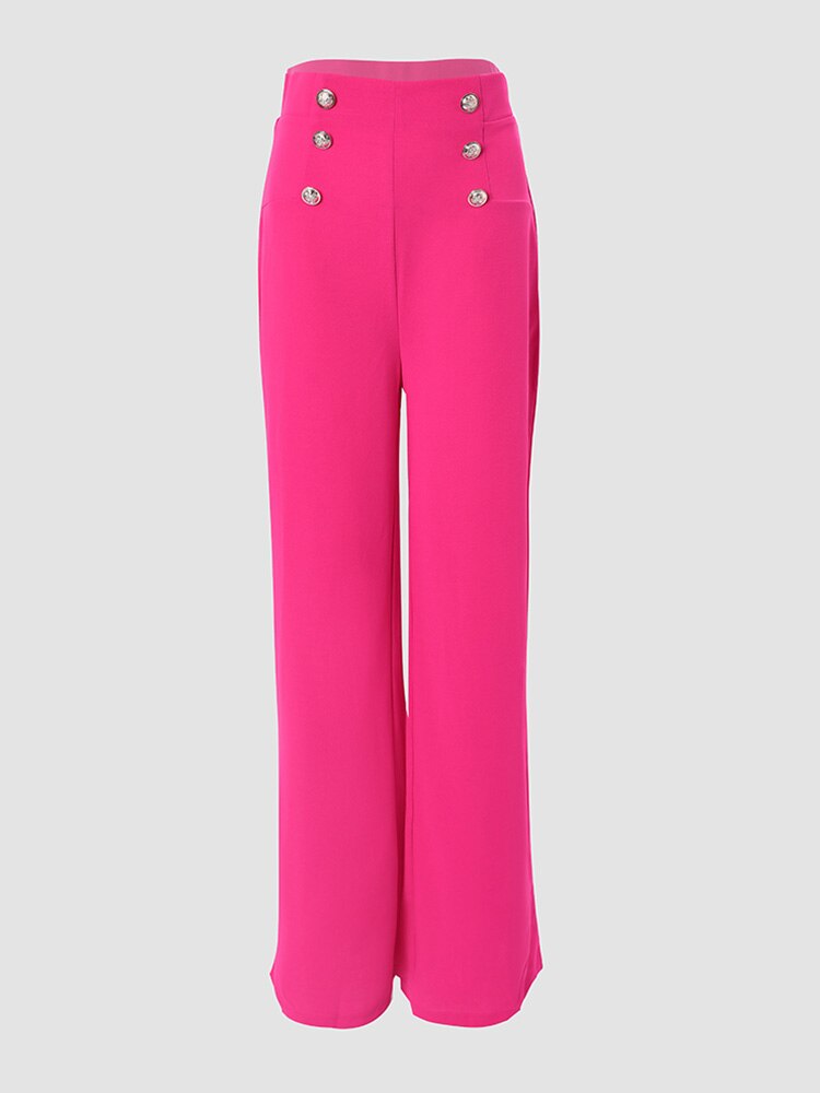 Button Decor High Waist Wide Leg Pants - Horizon Bliss