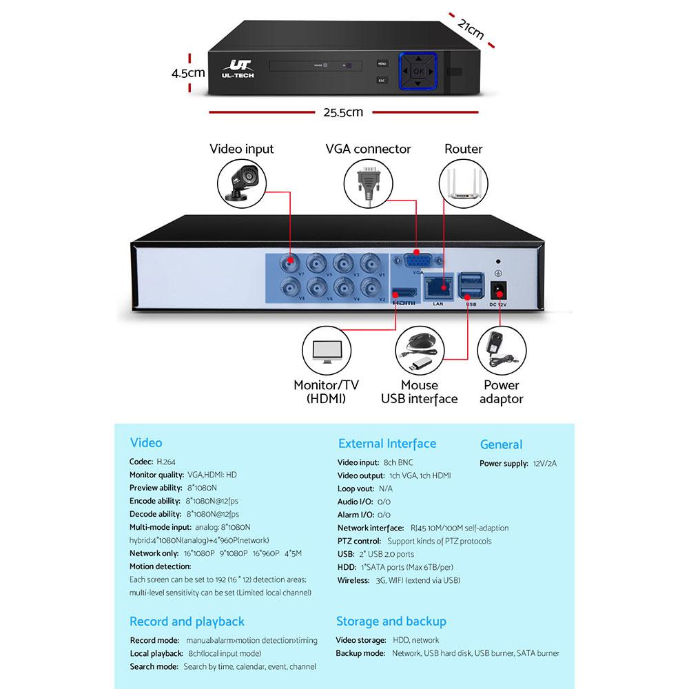 UL-tech CCTV Camera Home Security System 8CH DVR 1080P Cameras Outdoor - Horizon Bliss