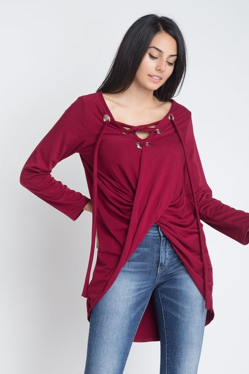 Women's Lace Up Wrap Long Sleeve Top