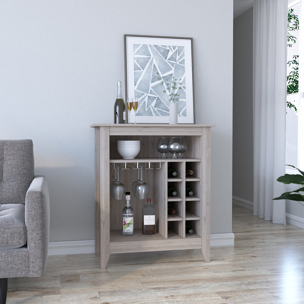 Bar Cabinet Castle, One Open Shelf, Six Wine Cubbies, Light Gray - Horizon Bliss