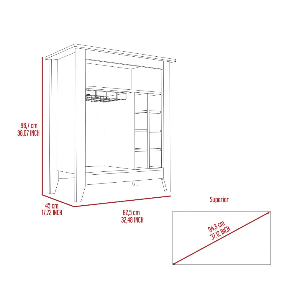 Bar Cabinet Castle, One Open Shelf, Six Wine Cubbies, Light Gray - Horizon Bliss