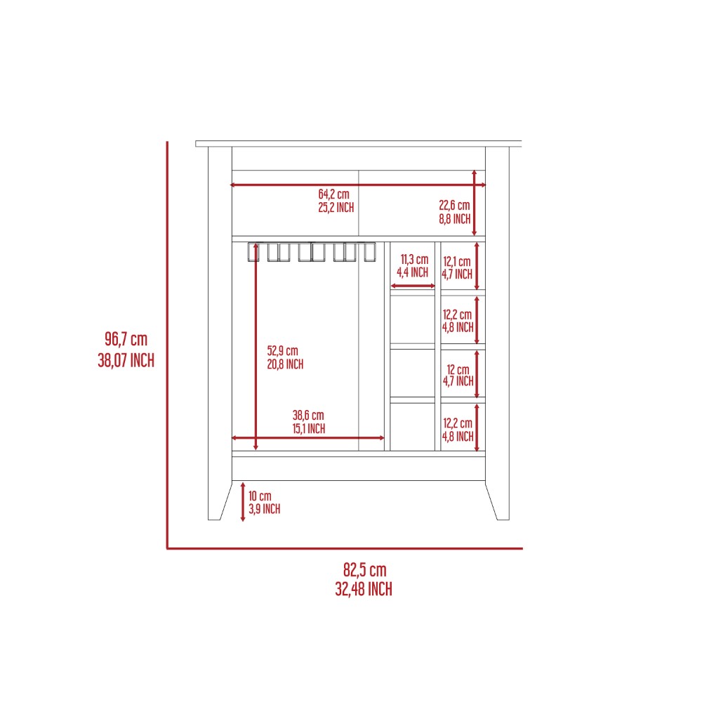 Bar Cabinet Castle, One Open Shelf, Six Wine Cubbies, Light Gray - Horizon Bliss