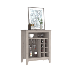 Bar Cabinet Castle, One Open Shelf, Six Wine Cubbies, Light Gray - Horizon Bliss