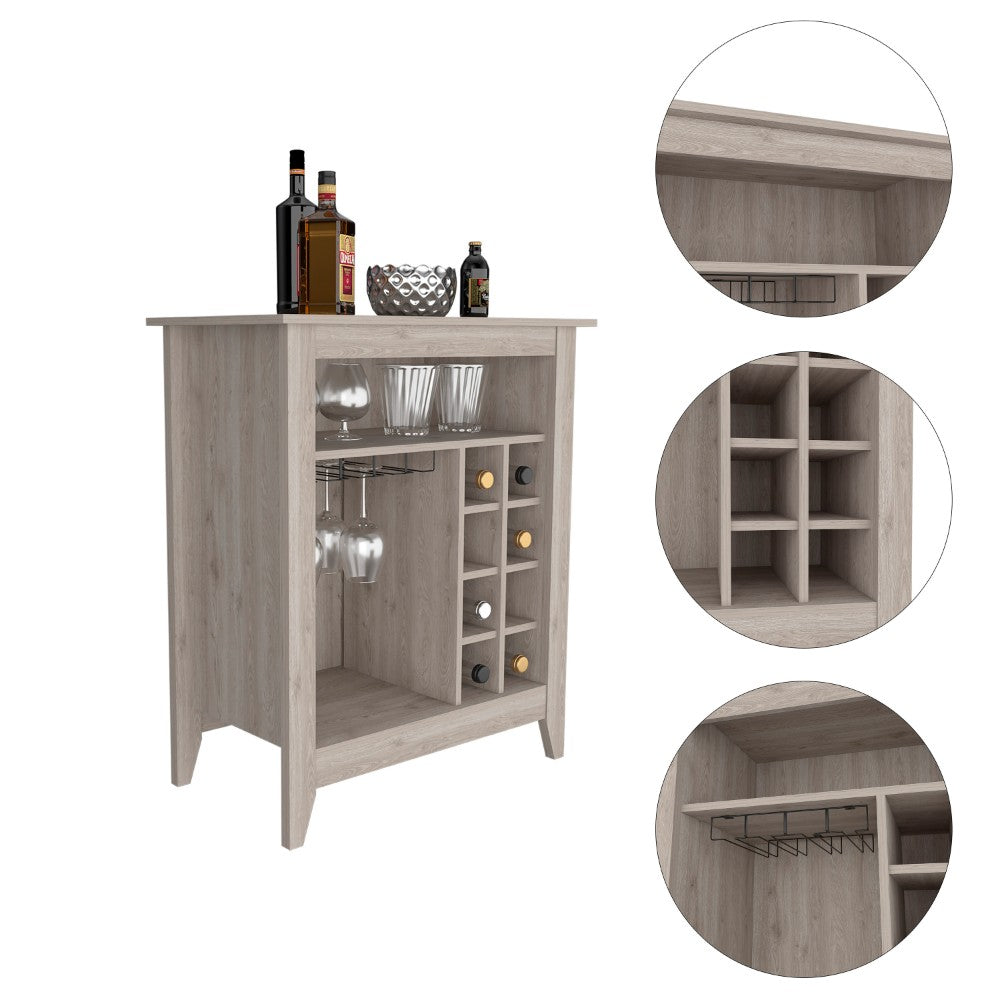 Bar Cabinet Castle, One Open Shelf, Six Wine Cubbies, Light Gray - Horizon Bliss