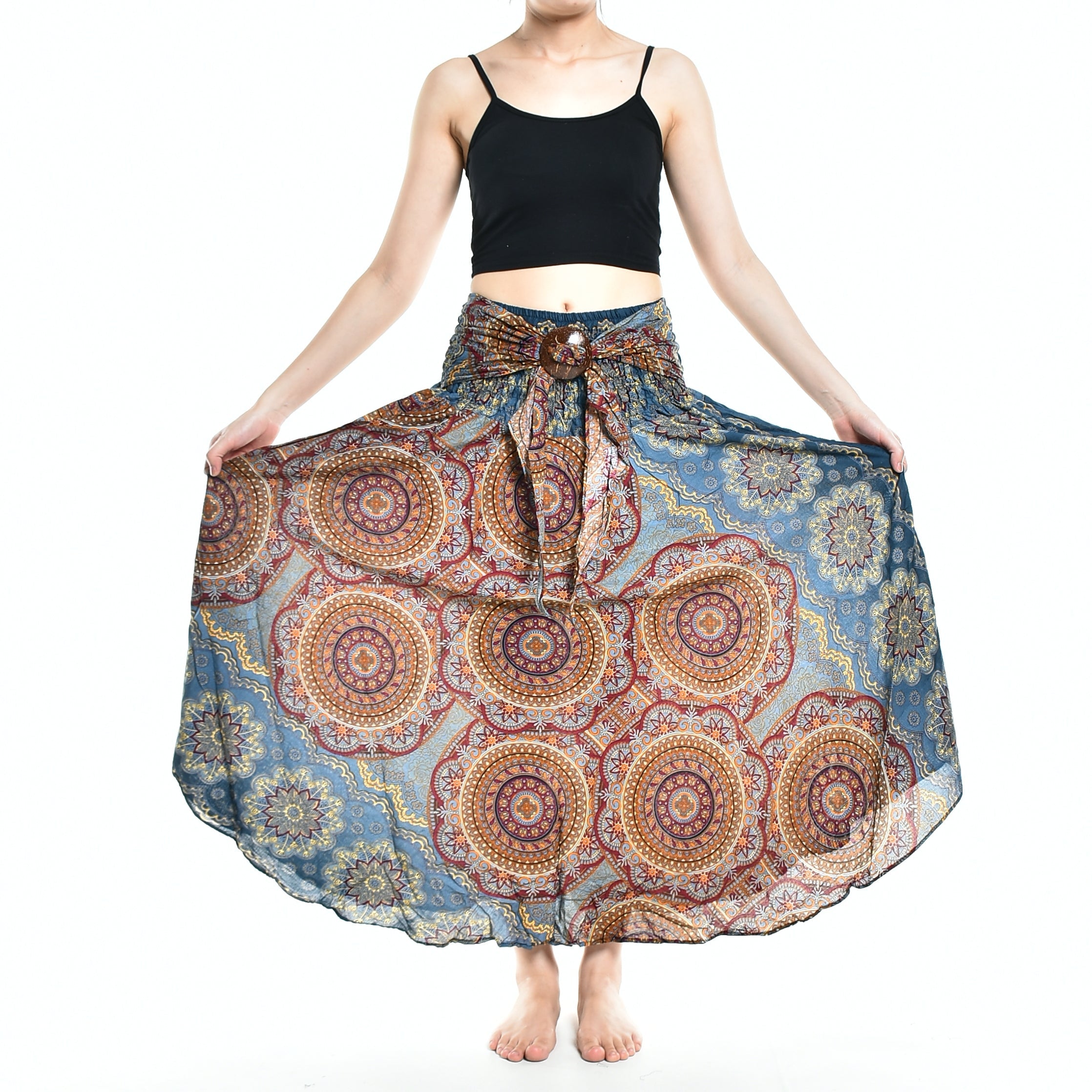 Bohotusk Grey Solar Circle Long Skirt With Coconut Buckle (& Strapless - Horizon Bliss