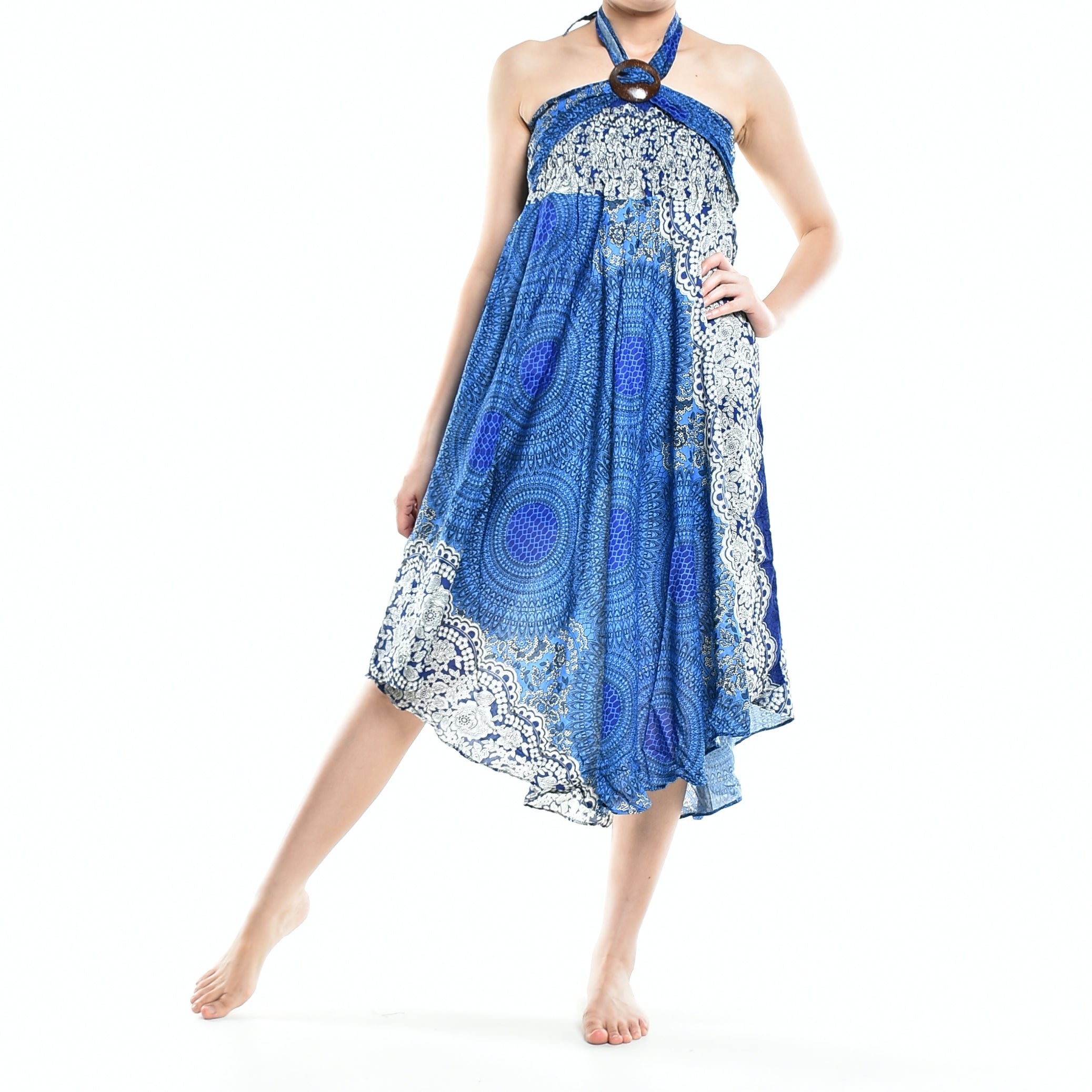 Bohotusk Blue Marble Long Skirt With Coconut Buckle (& Strapless - Horizon Bliss