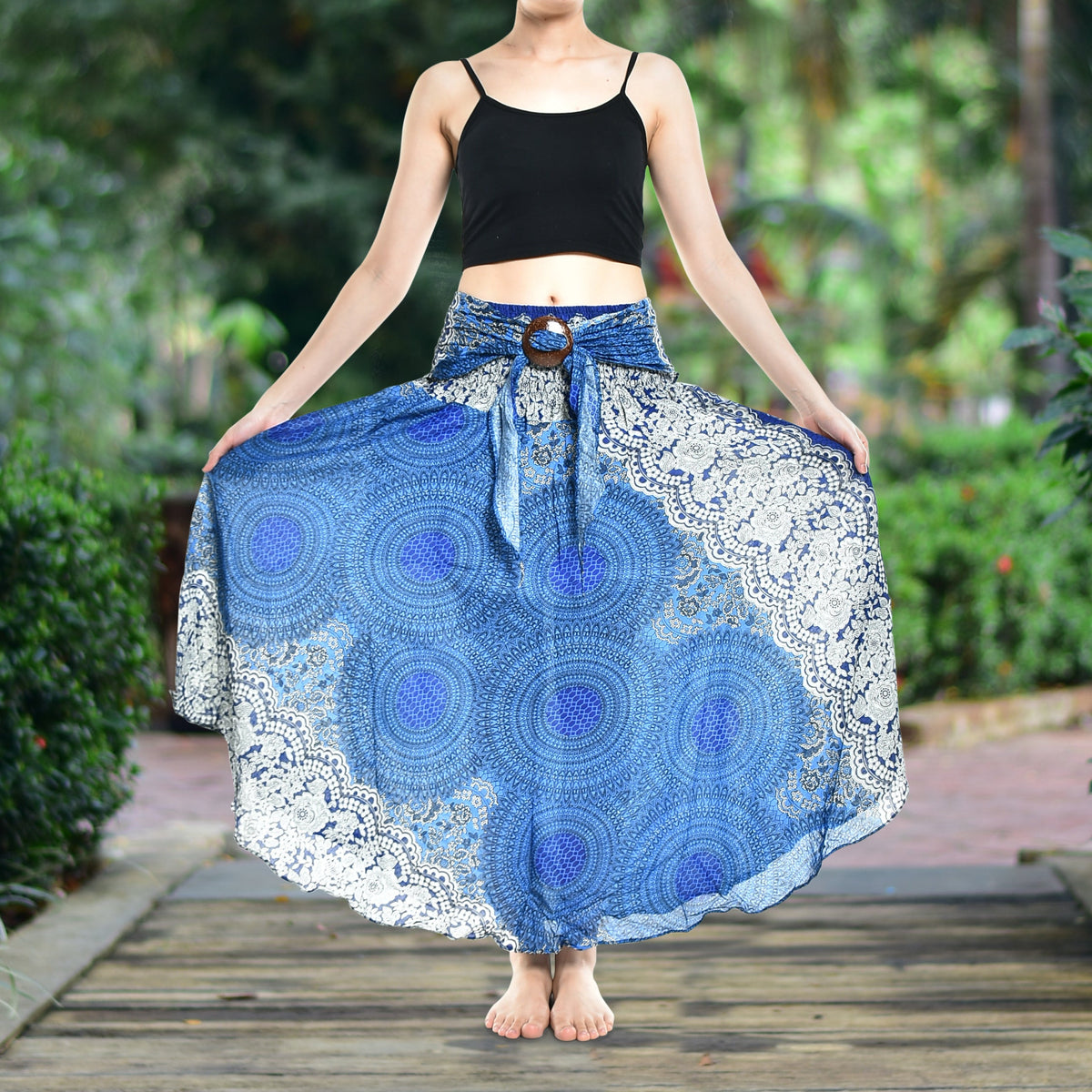 Bohotusk Blue Marble Long Skirt With Coconut Buckle (& Strapless - Horizon Bliss