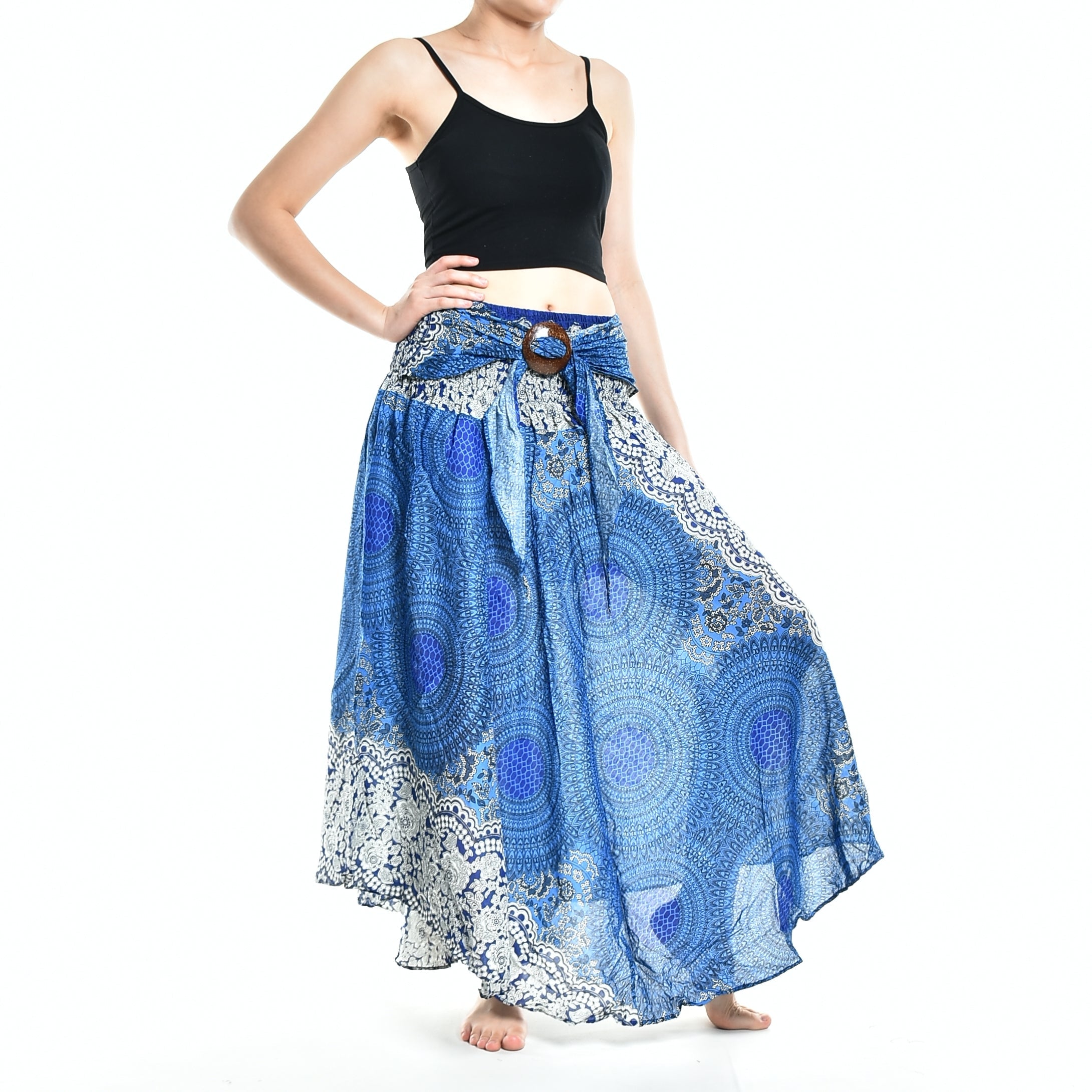 Bohotusk Blue Marble Long Skirt With Coconut Buckle (& Strapless - Horizon Bliss