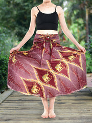 Bohotusk Red Elephant Diamond Long Skirt With Coconut Buckle (& - Horizon Bliss