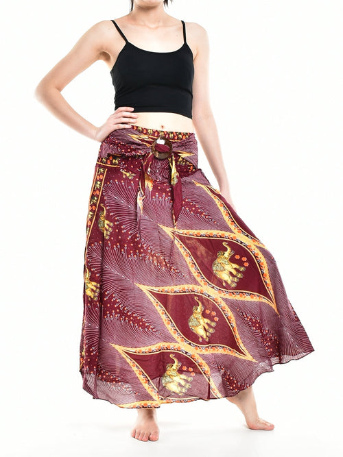 Bohotusk Red Elephant Diamond Long Skirt With Coconut Buckle (& - Horizon Bliss