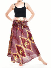 Bohotusk Red Elephant Diamond Long Skirt With Coconut Buckle (& - Horizon Bliss