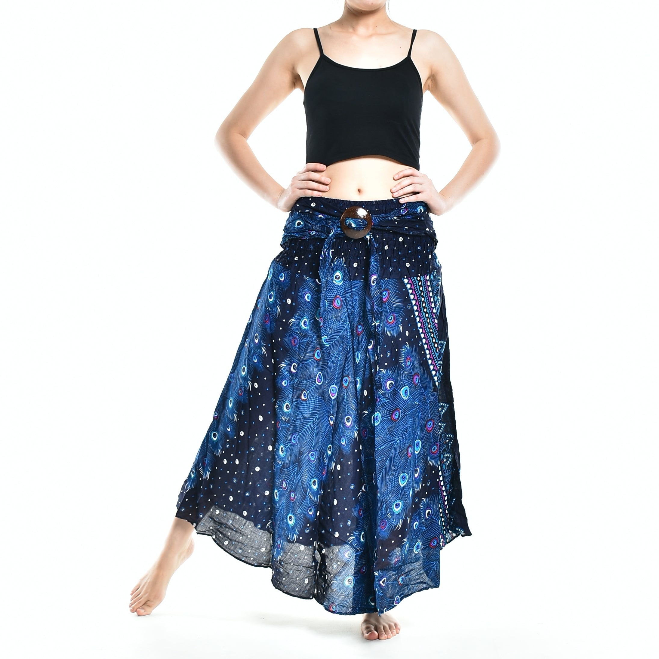 Bohotusk Blue Peacock Long Skirt With Coconut Buckle (& Strapless - Horizon Bliss