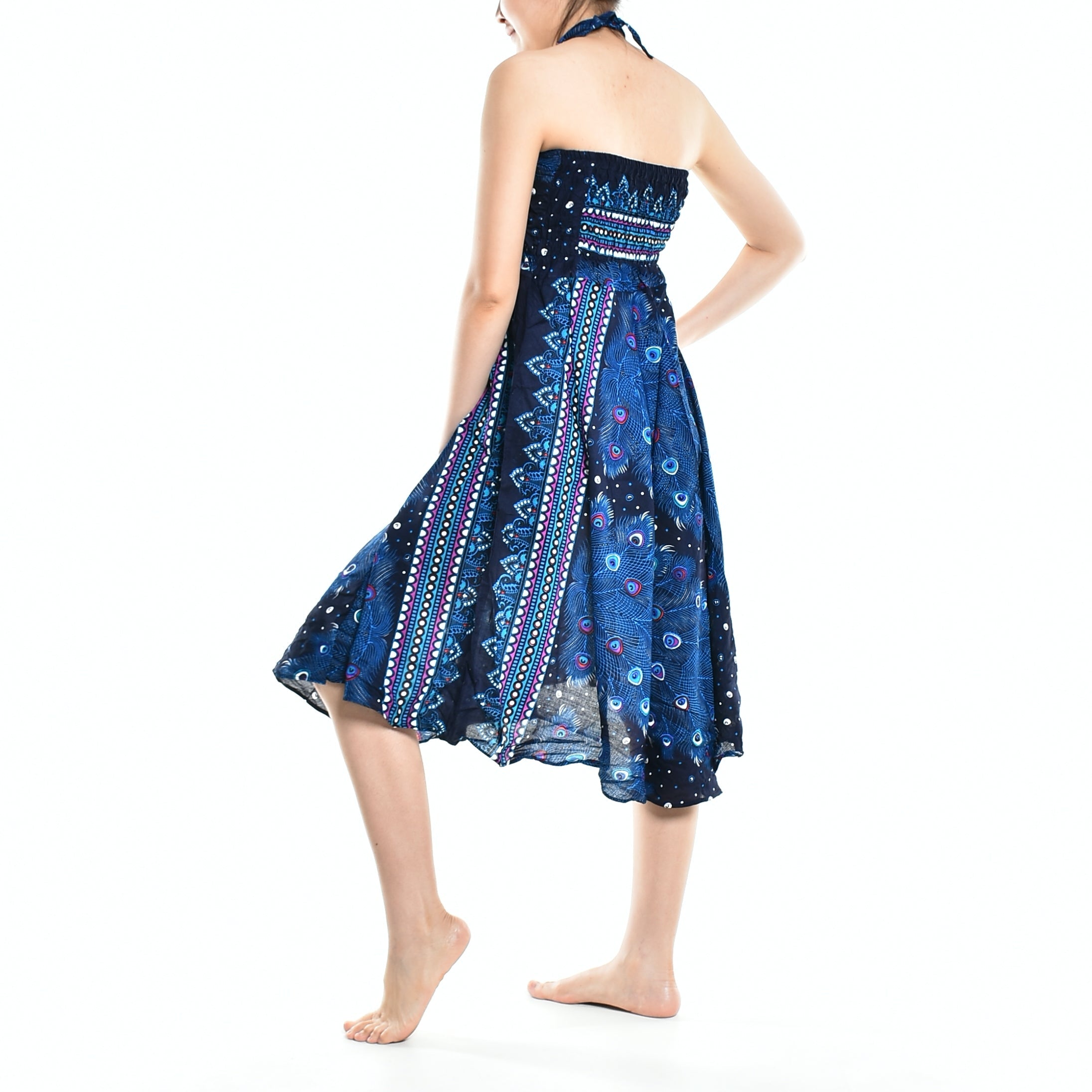 Bohotusk Blue Peacock Long Skirt With Coconut Buckle (& Strapless - Horizon Bliss