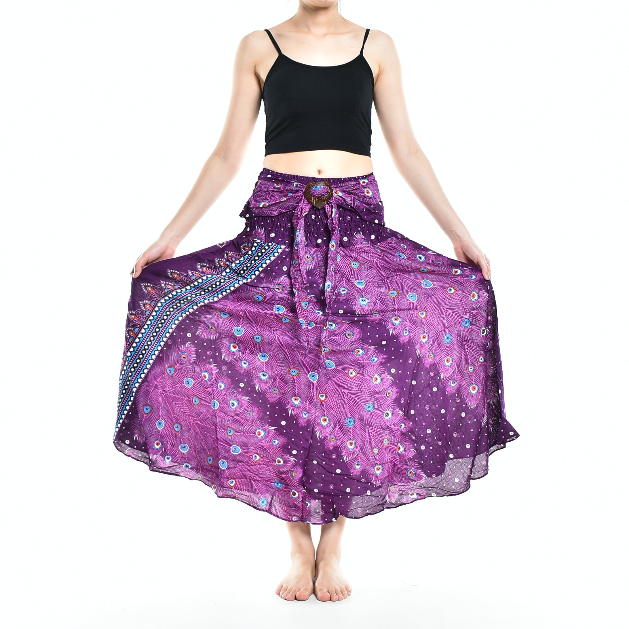 Bohotusk Purple Peacock Long Skirt With Coconut Buckle (& Strapless - Horizon Bliss