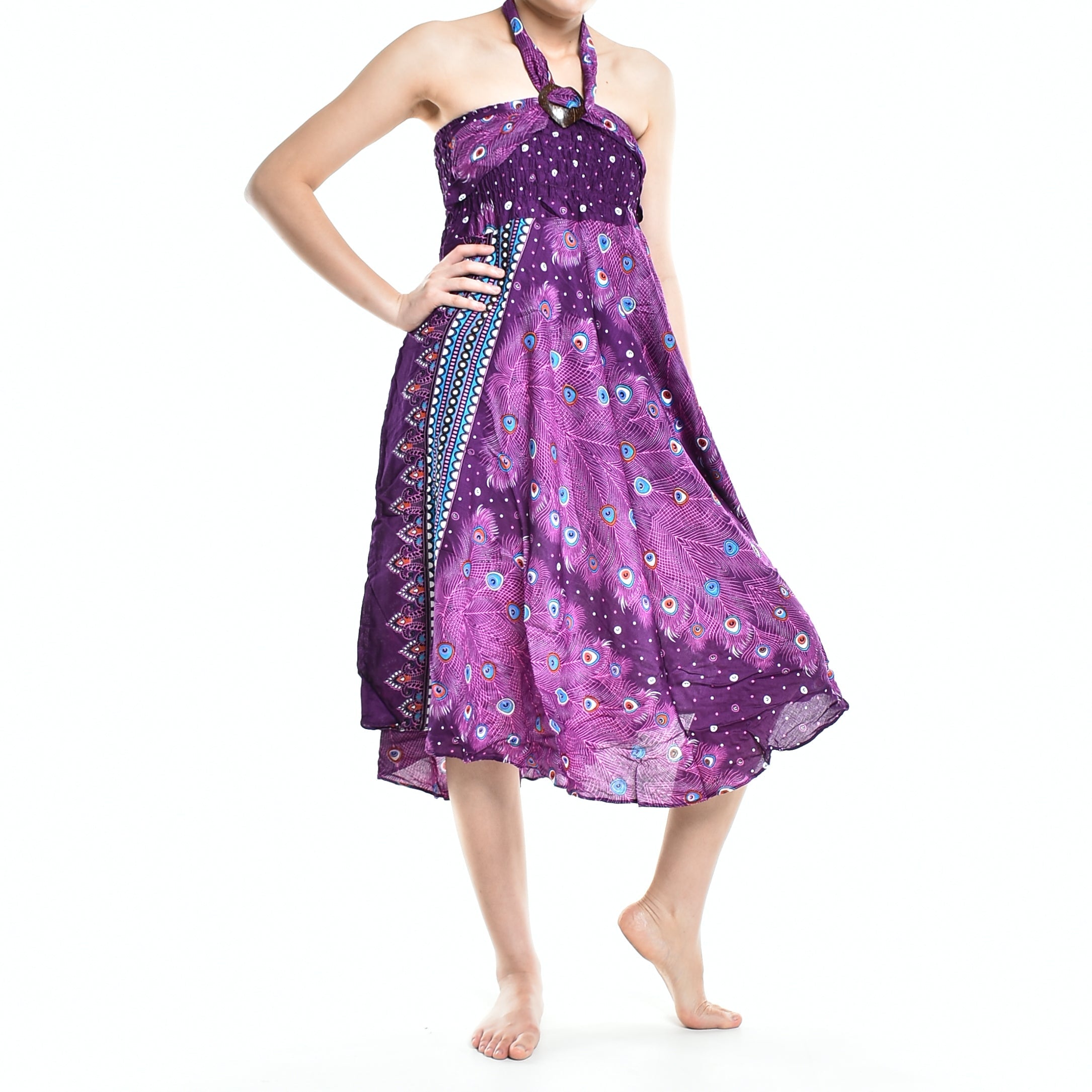 Bohotusk Purple Peacock Long Skirt With Coconut Buckle (& Strapless - Horizon Bliss