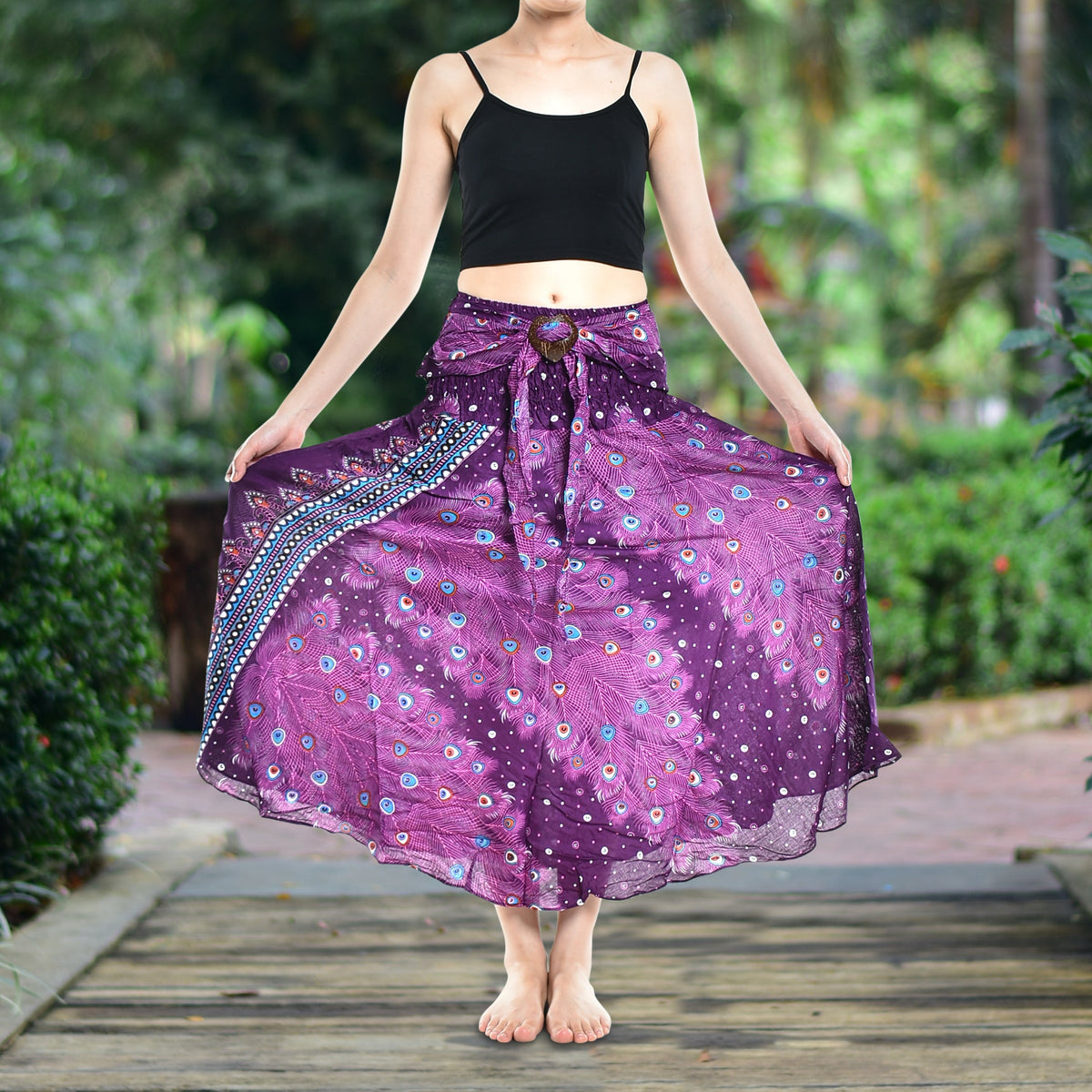 Bohotusk Purple Peacock Long Skirt With Coconut Buckle (& Strapless - Horizon Bliss