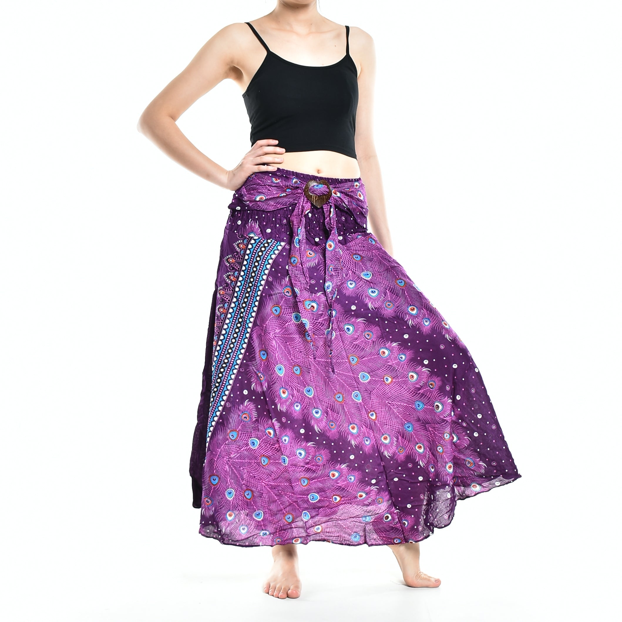 Bohotusk Purple Peacock Long Skirt With Coconut Buckle (& Strapless - Horizon Bliss