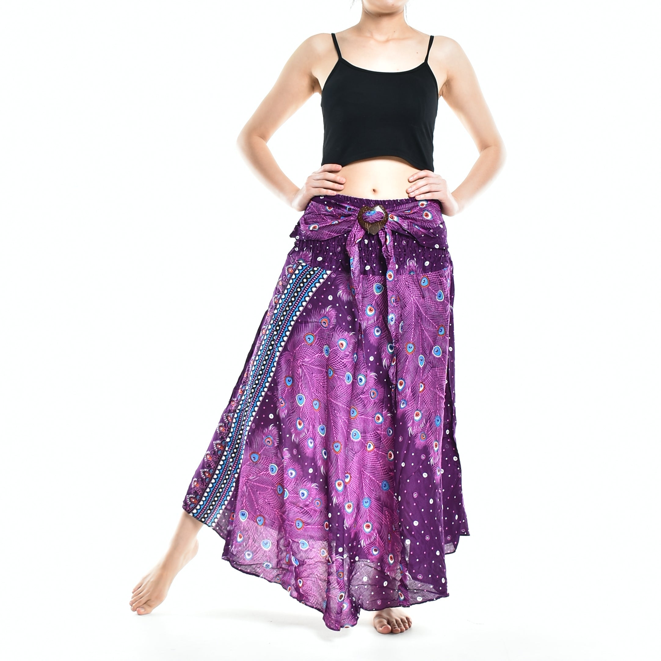 Bohotusk Purple Peacock Long Skirt With Coconut Buckle (& Strapless - Horizon Bliss