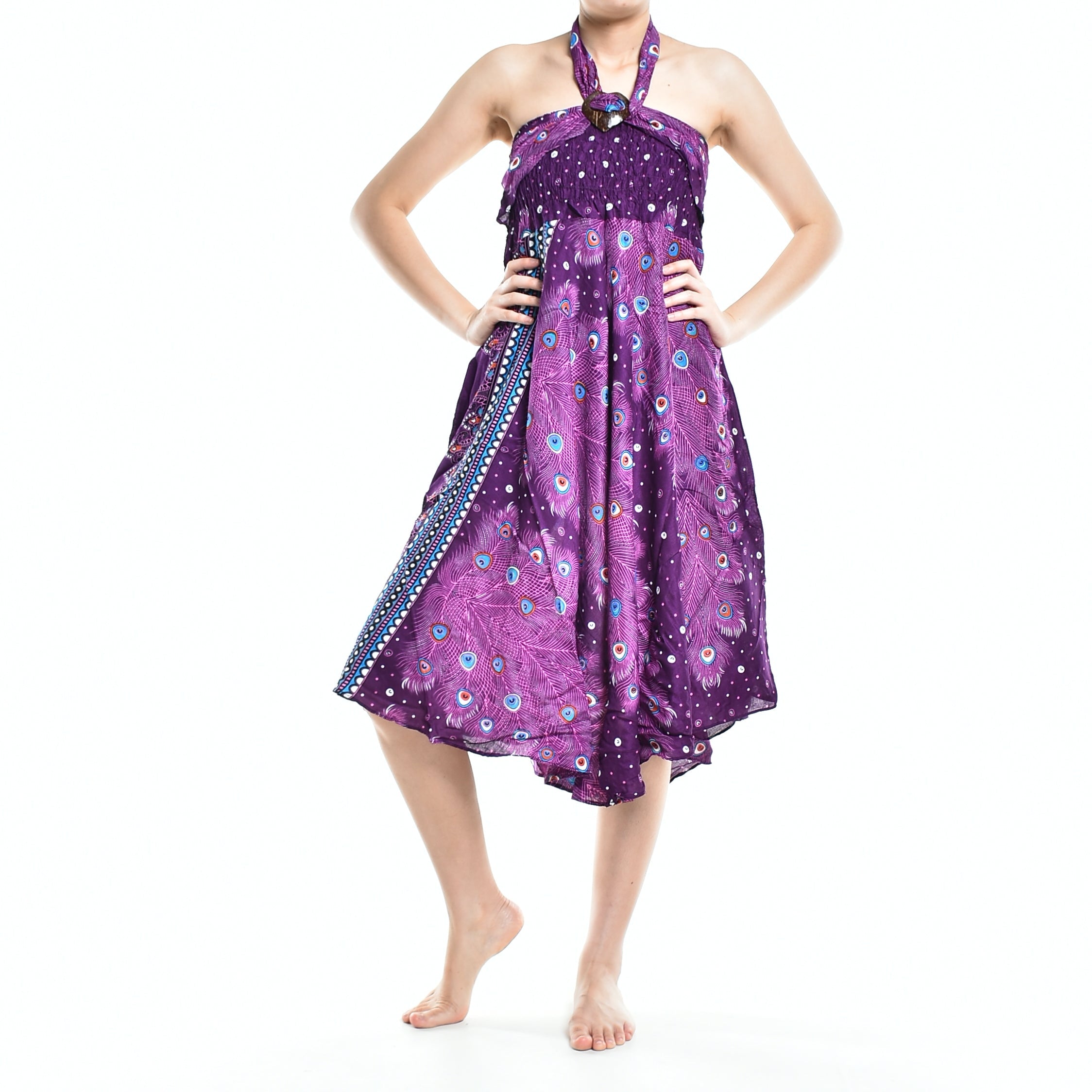 Bohotusk Purple Peacock Long Skirt With Coconut Buckle (& Strapless - Horizon Bliss