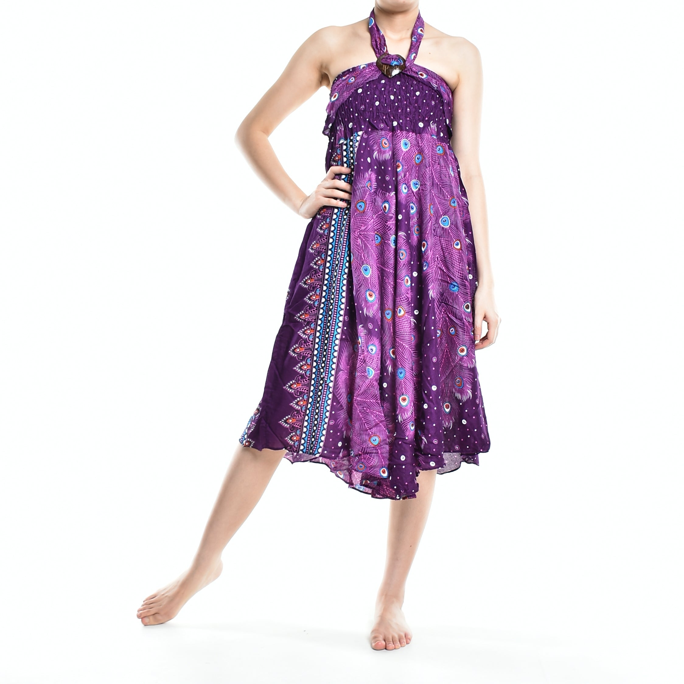 Bohotusk Purple Peacock Long Skirt With Coconut Buckle (& Strapless - Horizon Bliss