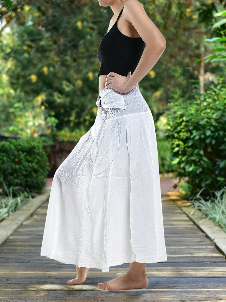 Bohotusk Plain White Long Skirt With Coconut Buckle (& Strapless - Horizon Bliss