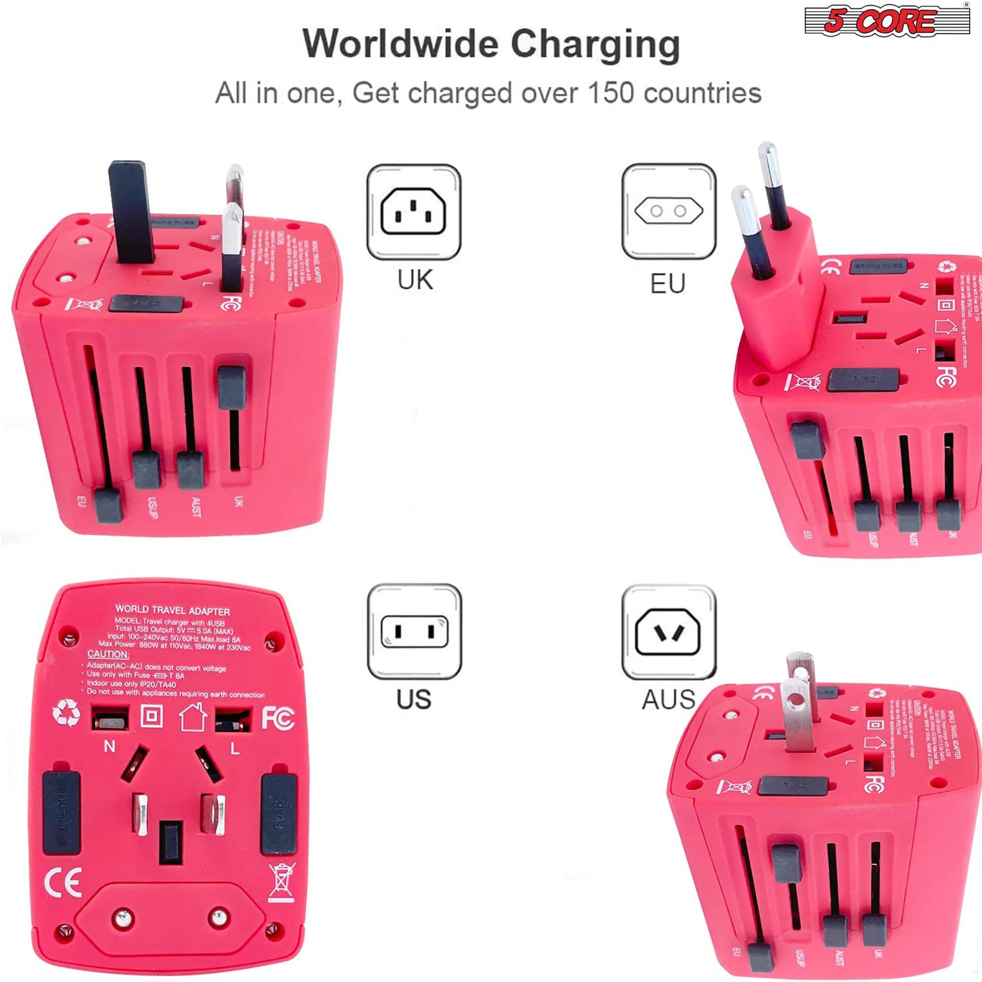 5Core Univedrsal Travel Adapter International Power Adapters 3 Pack