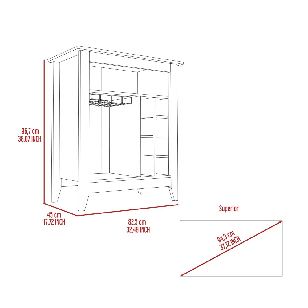 Bar Cabinet Castle, One Open Shelf, Six Wine Cubbies, Black Wengue - Horizon Bliss