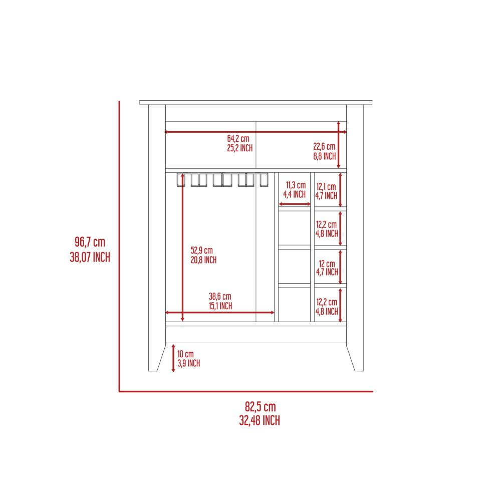 Bar Cabinet Castle, One Open Shelf, Six Wine Cubbies, Black Wengue - Horizon Bliss