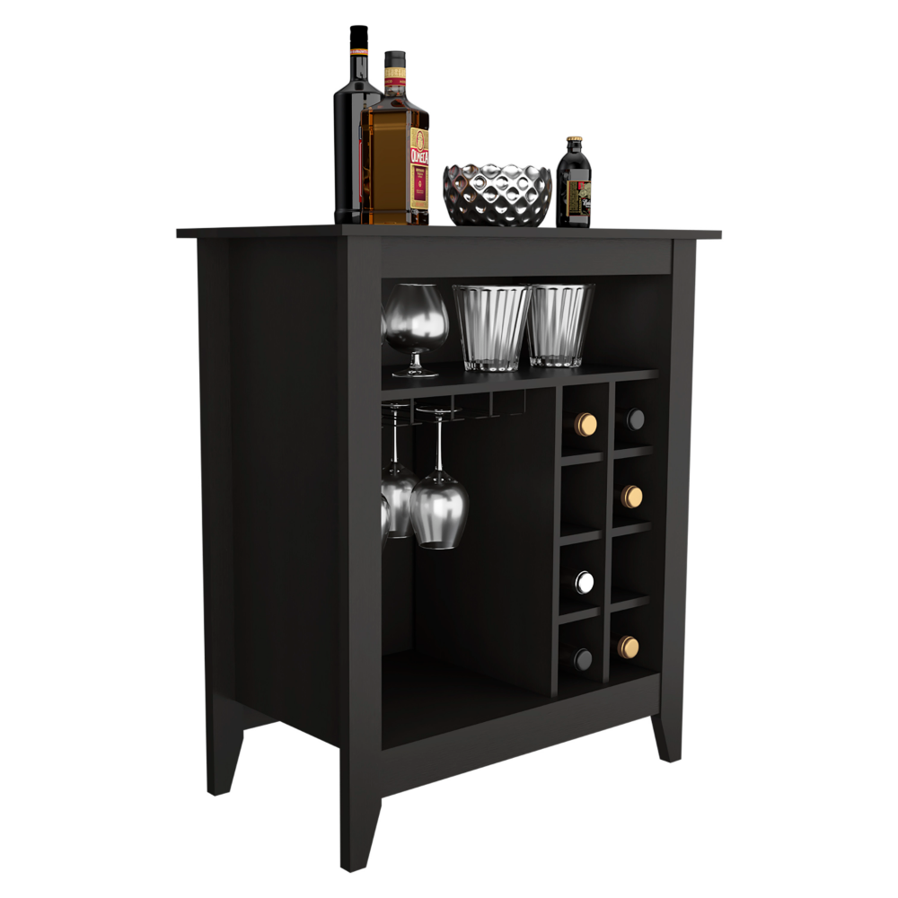 Bar Cabinet Castle, One Open Shelf, Six Wine Cubbies, Black Wengue - Horizon Bliss