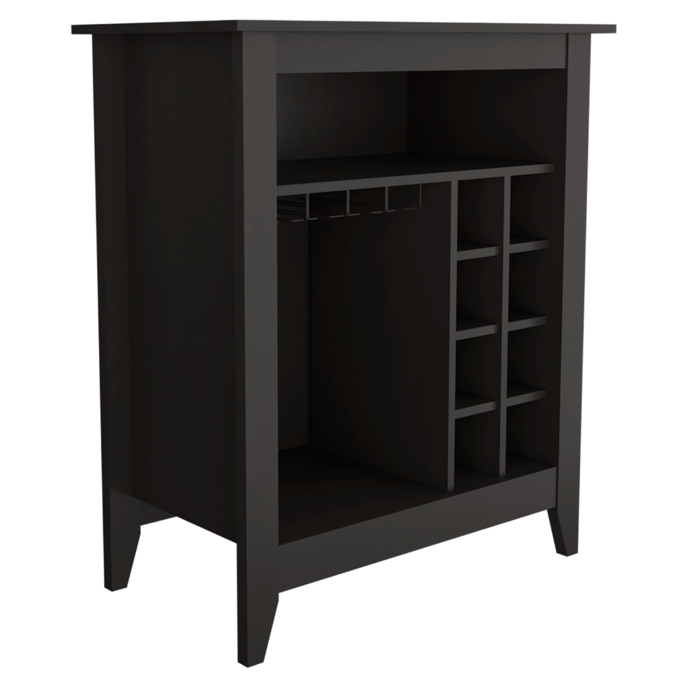 Bar Cabinet Castle, One Open Shelf, Six Wine Cubbies, Black Wengue - Horizon Bliss