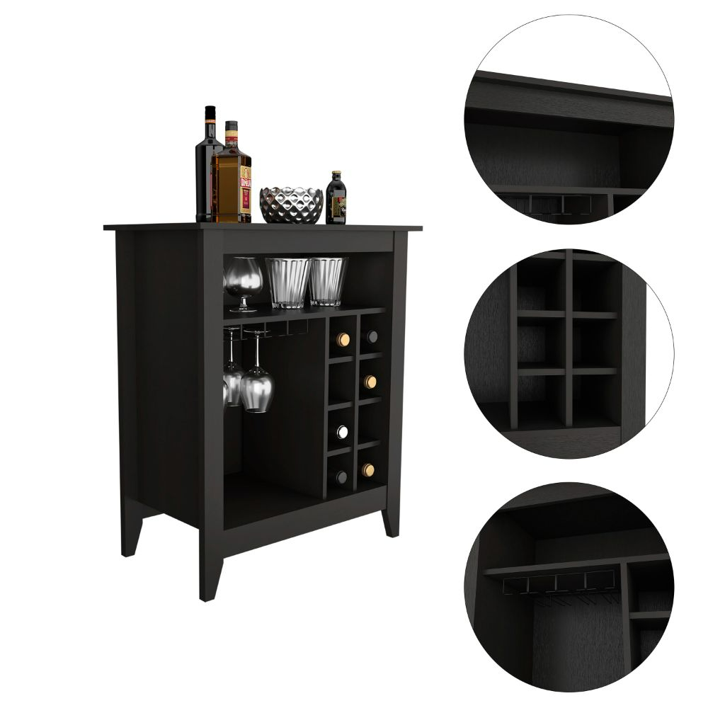 Bar Cabinet Castle, One Open Shelf, Six Wine Cubbies, Black Wengue - Horizon Bliss