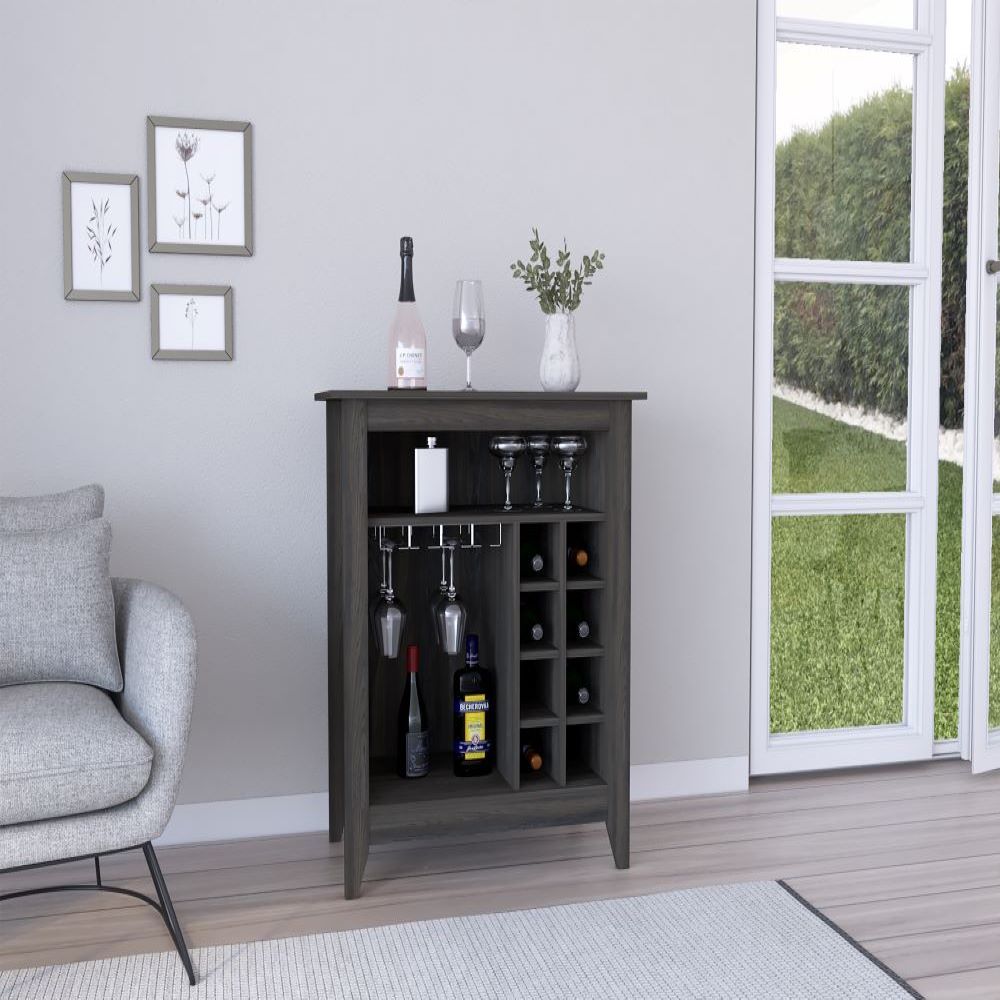 Bar Cabinet Castle, One Open Shelf, Six Wine Cubbies, Carbon Espresso - Horizon Bliss